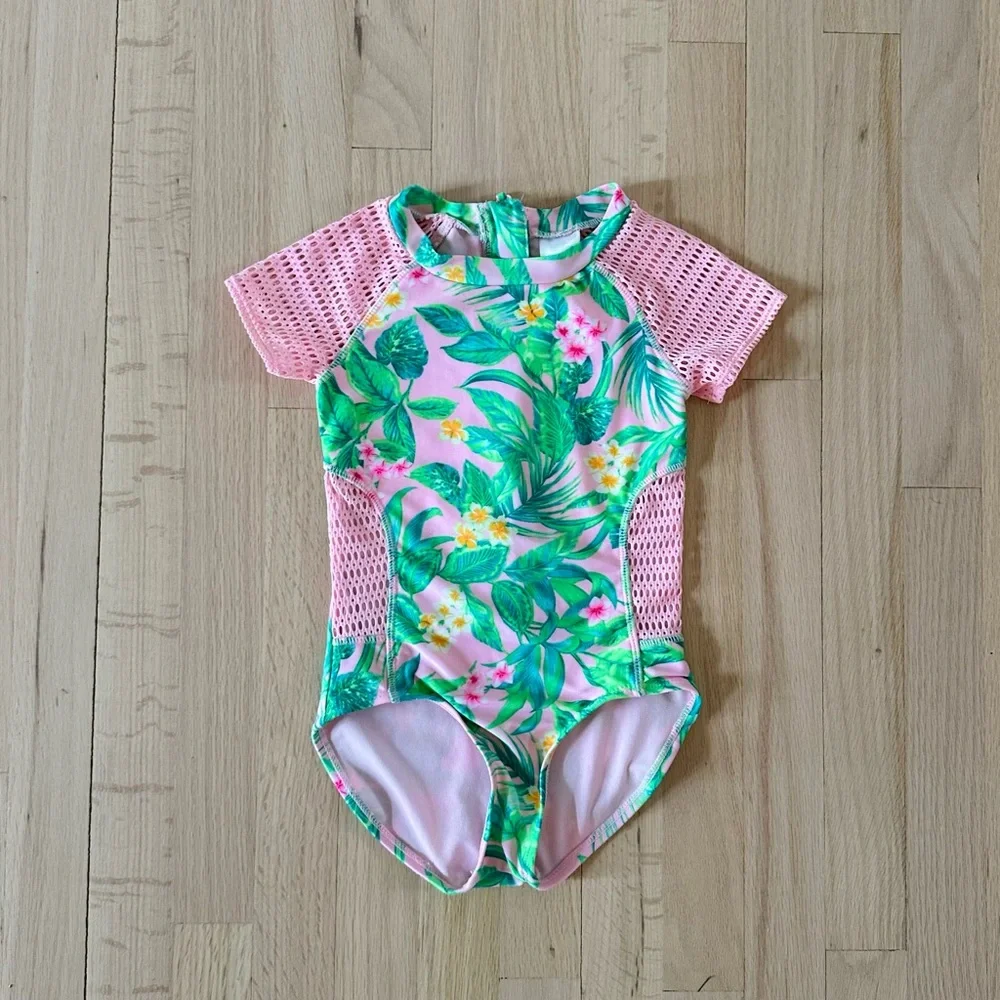 Cat & Jack Tropical Print Swimsuit, Size Small (6/6X) - Picture 2 of 7